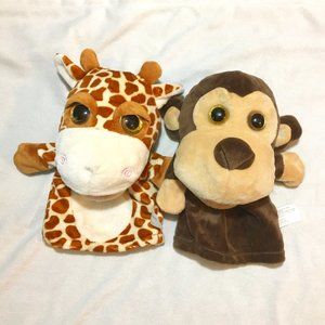 Pair of Soft Hand Puppets - Giraffe & Monkey